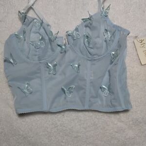 Blue Butterfly Embroidered Bustier Top